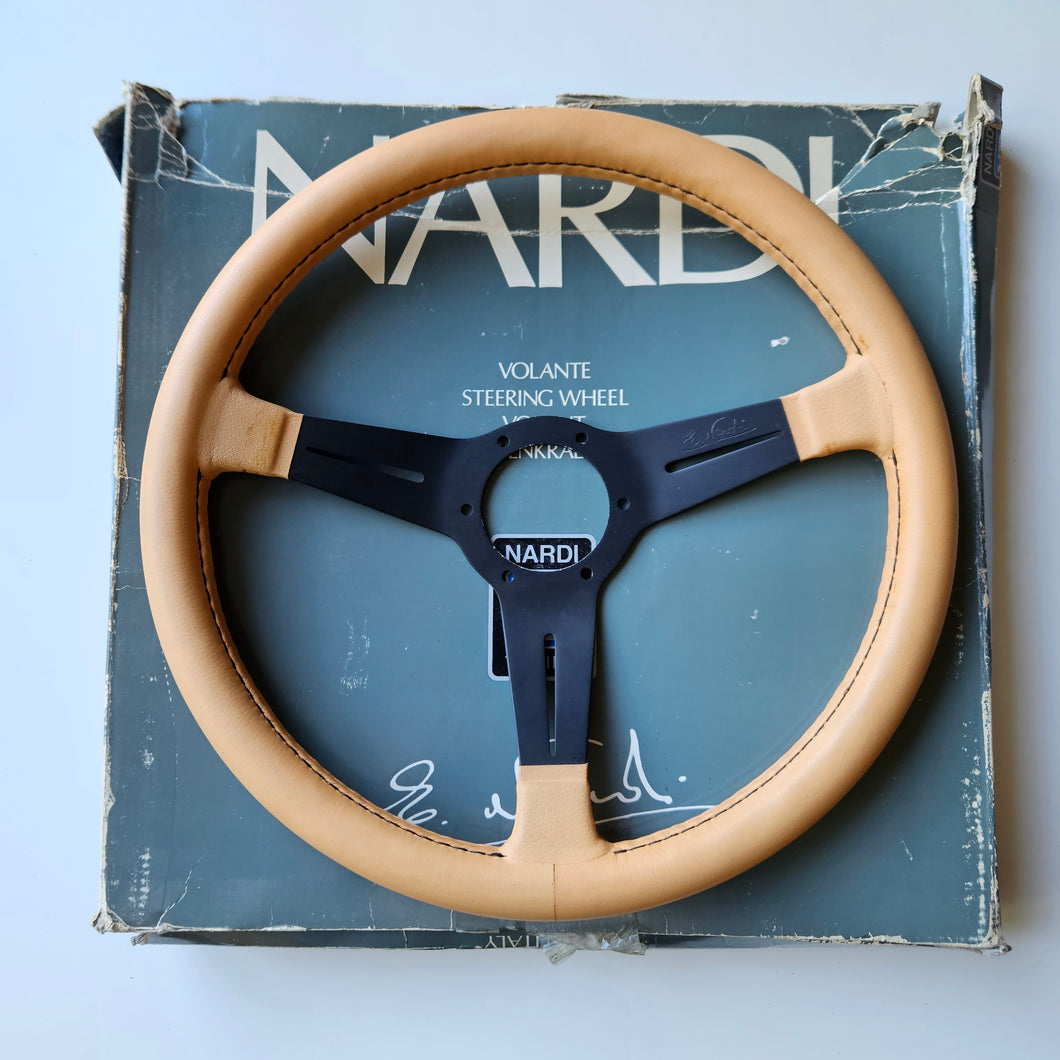 Nardi Beige Leather 1982 Steering Wheel