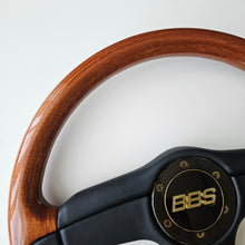 Load image into Gallery viewer, BBS Woodgrain/Leather Three Spoke Steering Wheel
