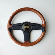 Load image into Gallery viewer, BBS Woodgrain/Leather Three Spoke Steering Wheel
