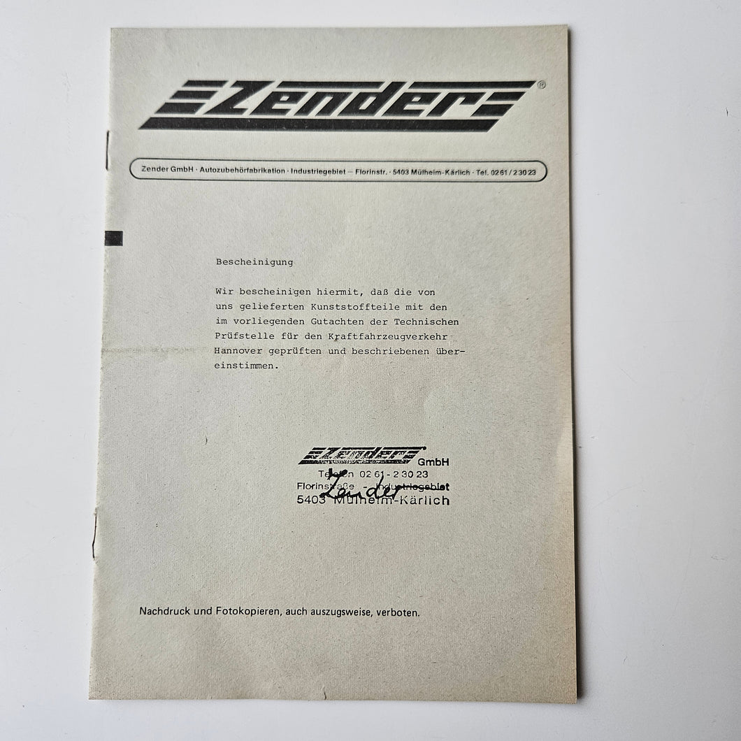 Zender Tuning Polo Mk1 Paperwork