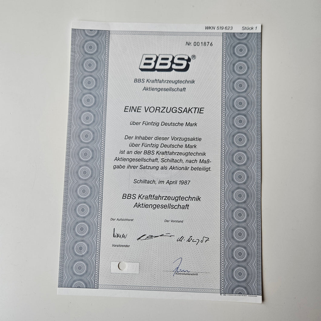 BBS Share Ownership Certificate