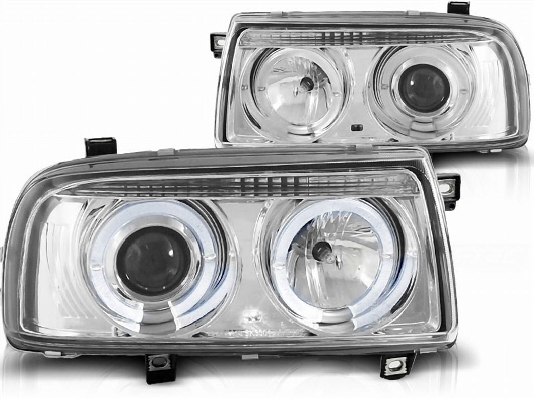 Clear Angel Eye Headlight Set Vento/Jetta Mk3