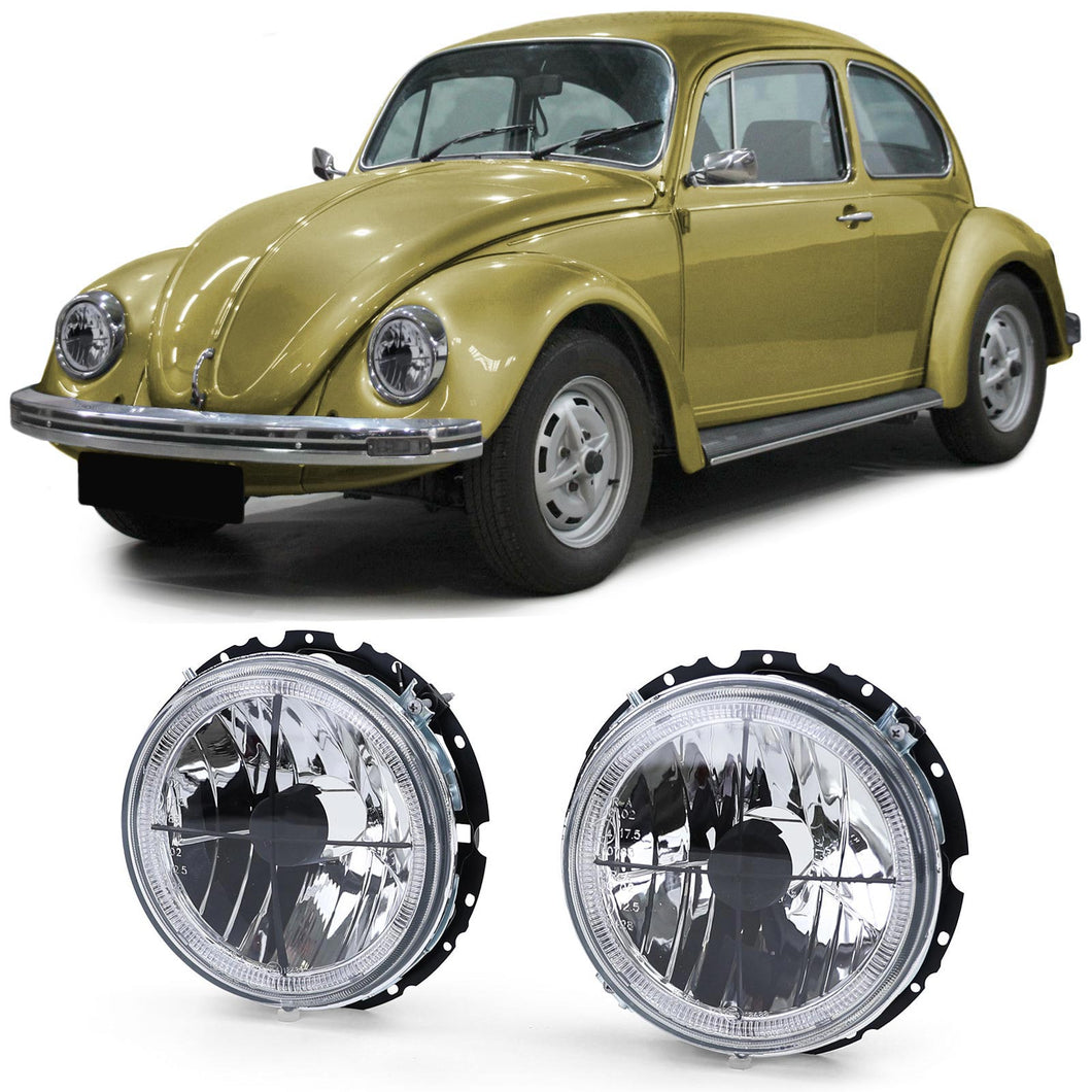 Clear Glass Angel Eye Crosshair Headlight Set VW Beetle
