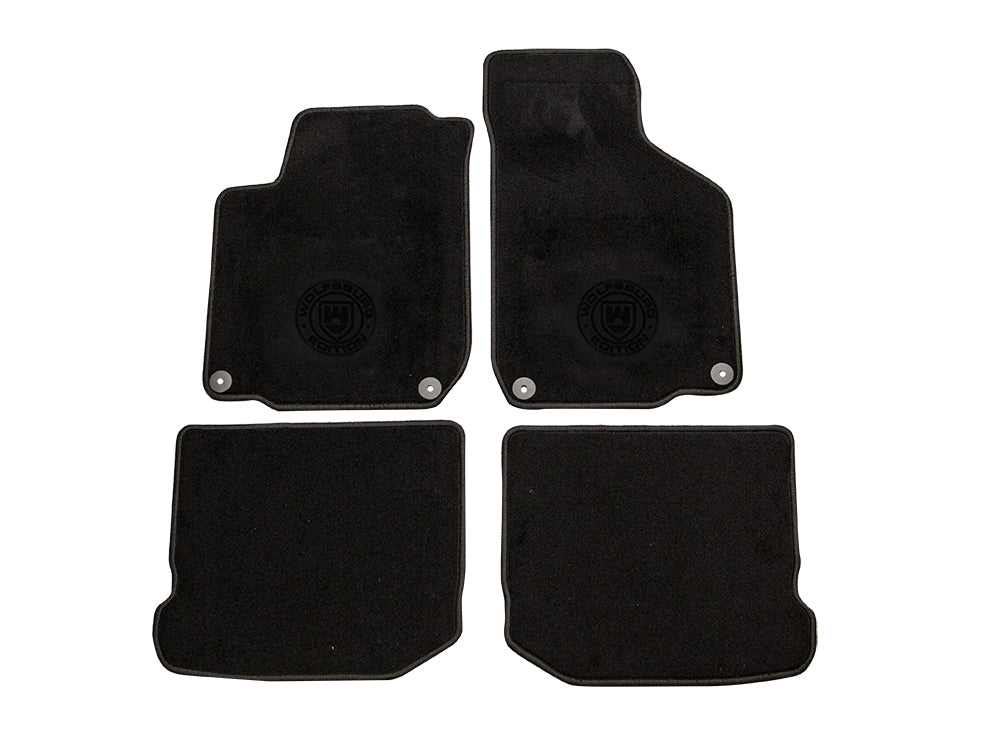 Black on Black Wolfburg Floor Mat Set Golf Mk4 (Before 2004 Models)