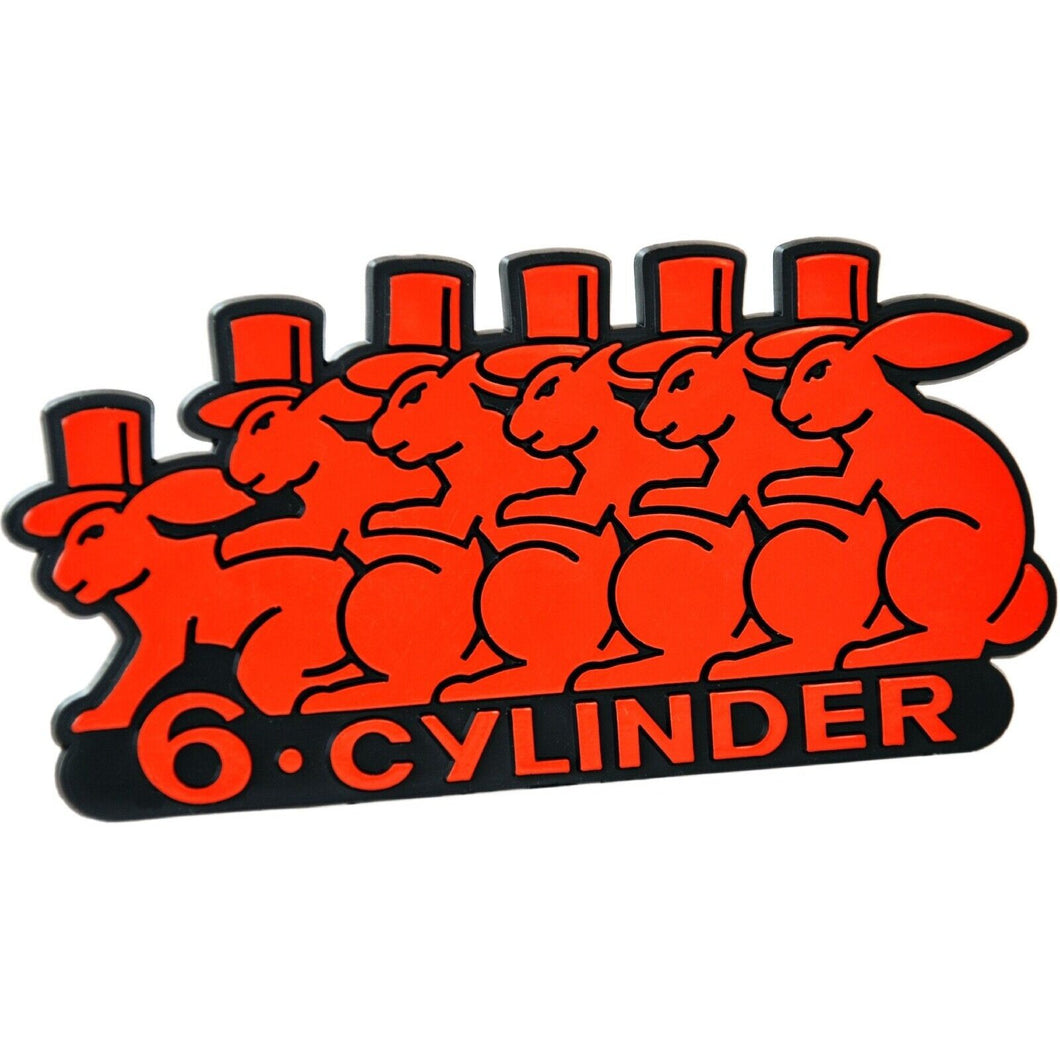 Red Six Cylinder Rabbit Badge