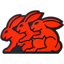 Load image into Gallery viewer, Red Triple Rabbit Badge
