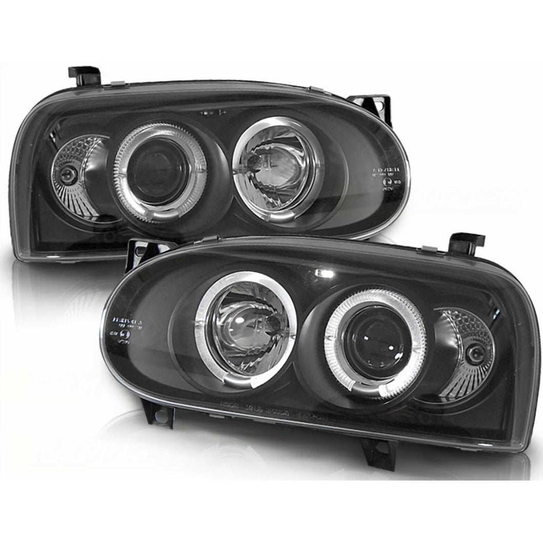 Smoked LED Angel Eye Headlight Set Golf Mk3