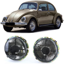 Load image into Gallery viewer, Smoked Fluted Glass Crosshair Headlight Set VW Beetle
