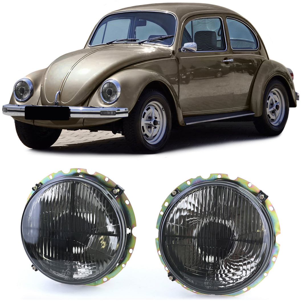 Smoked Fluted Glass Crosshair Headlight Set VW Beetle